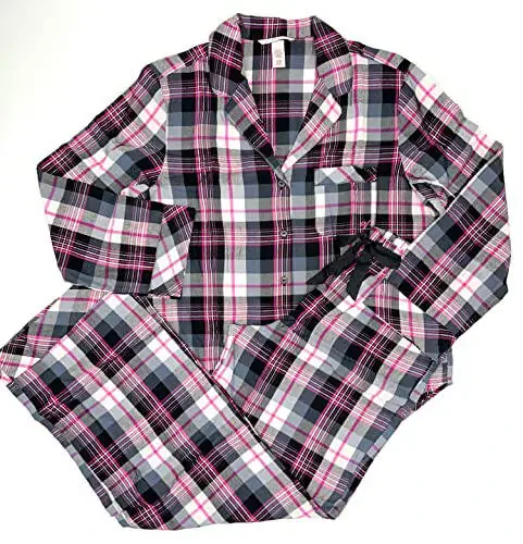 Victoria's Secret The Flannel Long PJ Pajama Set (XX-Large, Black White Pink Plaid) - 2
