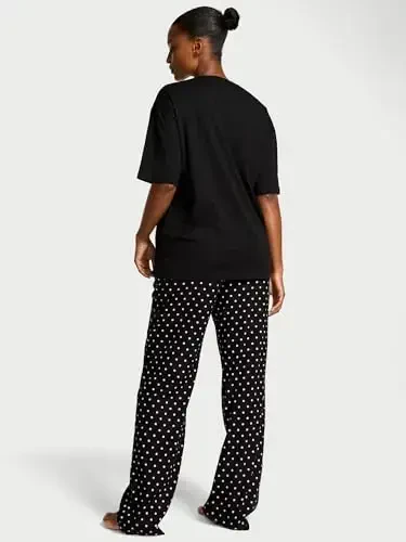 Victoria's Secret Tee Pajama Set, Short Sleeve Cotton T Shirt and Flannel Pants, Sleepwear for Women (XS-XXL) - 4