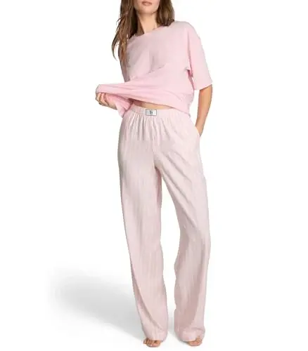 Victoria's Secret Women's Tee Pajama Set, Short Sleeve T-Shirt & Flannel Pants - 1