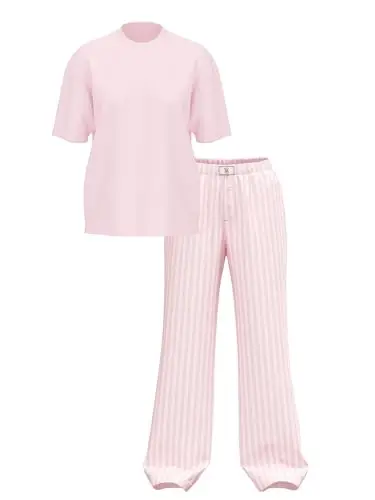 Victoria's Secret Women's Tee Pajama Set, Short Sleeve T-Shirt & Flannel Pants - 3