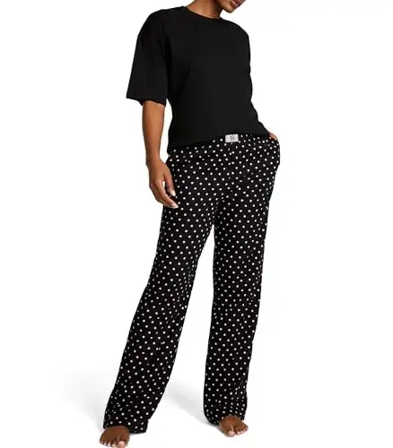 Victoria's Secret Women's Tee Pajama Set, Short Sleeve T-Shirt & Flannel Pants 