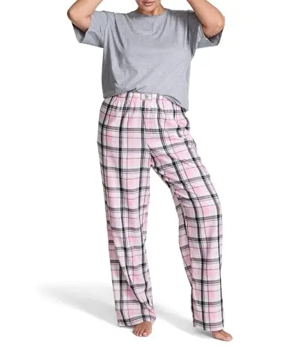 Victoria's Secret Women's Tee Pajama Set, Short Sleeve T-Shirt & Flannel Pants - 1