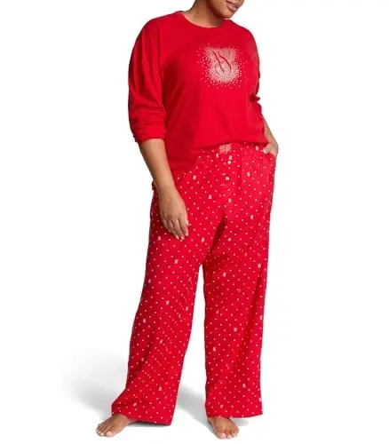 Victoria's Secret Women's Tee Pajama Set, Short Sleeve T-Shirt & Flannel Pants - 1