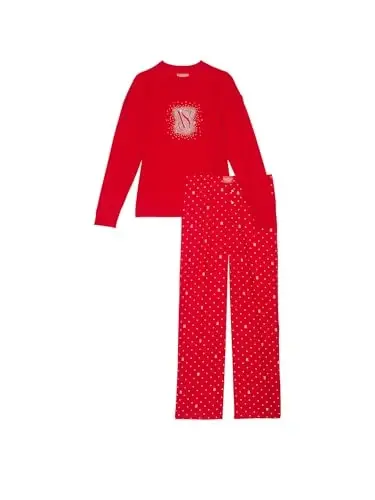 Victoria's Secret Women's Tee Pajama Set, Short Sleeve T-Shirt & Flannel Pants - 3