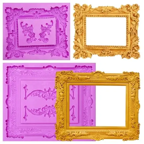 Victorian Ornate Picture Frame Silicone Mold, Frame Molds for Chocolate Purple Decorative Border Design for Resin Casting DIY Clay Fondant Crafts Supplies Vintage Pattern 