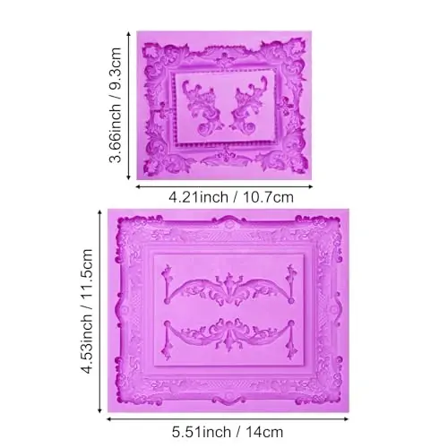 Victorian Ornate Picture Frame Silicone Mold, Frame Molds for Chocolate Purple Decorative Border Design for Resin Casting DIY Clay Fondant Crafts Supplies Vintage Pattern - 2