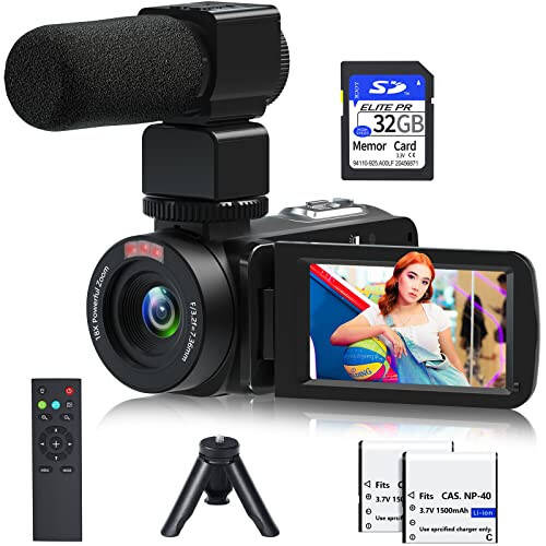 Video Camera, 1080P 30MP Camcorder IR Night Vision Vlogging Camera for YouTube, 3.0” LCD Screen 18X Digital Zoom Recorder Camera with Remote Control, Microphone, Mini Tripod, 2 Batteries, 32GB SD Card - 1