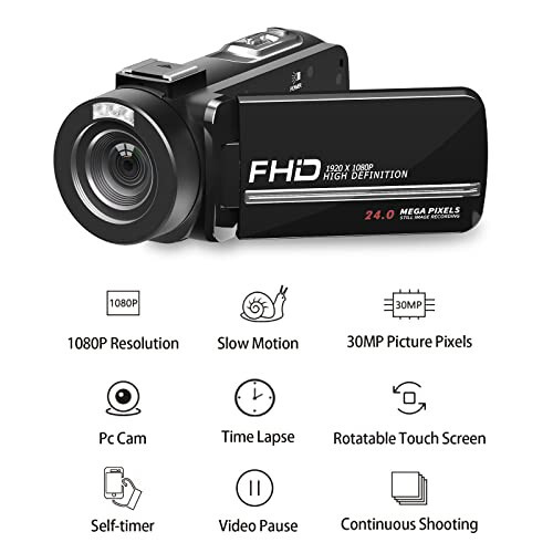 Video Camera, 1080P 30MP Camcorder IR Night Vision Vlogging Camera for YouTube, 3.0” LCD Screen 18X Digital Zoom Recorder Camera with Remote Control, Microphone, Mini Tripod, 2 Batteries, 32GB SD Card - 3