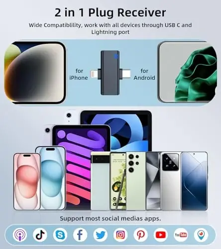 Wireless Microphones for Video Recording - Noise Canceling Mini Lav Mics for iPhone, 3-Level Gain Control, 35H Battery - Phone Microphone for YouTube, TikTok Live-streaming, Podcast, Vlogging - 6