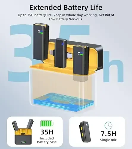 Video yozish uchun simsiz mikrofonlar - shovqinni bekor qiluvchi mini lav mikrafonlar iPhone uchun, 3 darajali kuchaytirishni boshqarish, 35 soatlik batareya - YouTube, TikTok jonli efir, Podcast, Vlogging uchun telefon mikrofon - 5