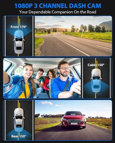 SUVCON Dash Cam, 3 Channel Dash Cam, 1080P Dash Cam Front and Inside, Triple Dash Cam, Dash Camera with 32GB Card, HDR, G-Sensor, 24Hr Parking, Front Rear Dash Cam Loop Recording - 2