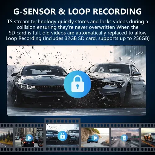 Видеорегистратор Artsic Dash Cam, передний и задний, 4K, с Wi-Fi и GPS, управлением через приложение, ночным видением, WDR, G-сенсором, циклической записью, режимом парковки, включая карту памяти SD на 32 ГБ - черный - 6