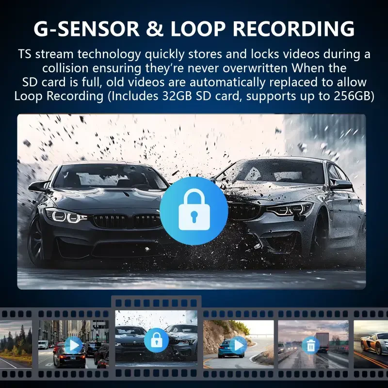 Видеорегистратор Artsic Dash Cam, передний и задний, 4K, с Wi-Fi и GPS, управлением через приложение, ночным видением, WDR, G-сенсором, циклической записью, режимом парковки, включая карту памяти SD на 32 ГБ - черный - 6