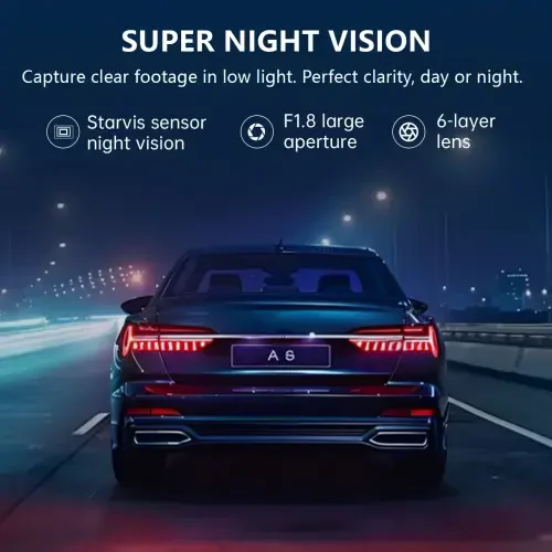 Видеорегистратор Artsic Dash Cam, передний и задний, 4K, с Wi-Fi и GPS, управлением через приложение, ночным видением, WDR, G-сенсором, циклической записью, режимом парковки, включая карту памяти SD на 32 ГБ - черный - 8