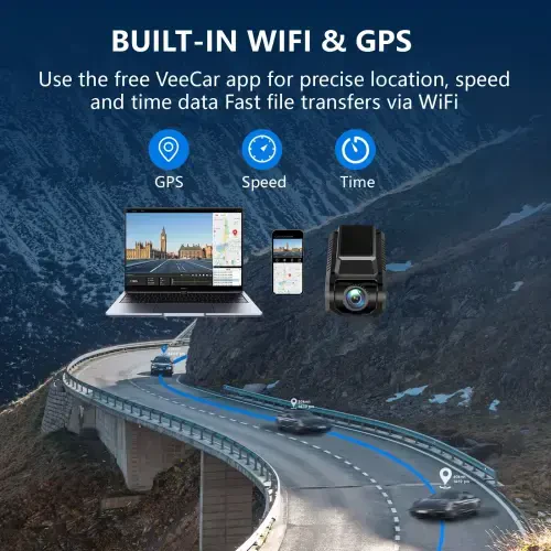 Видеорегистратор Artsic Dash Cam, передний и задний, 4K, с Wi-Fi и GPS, управлением через приложение, ночным видением, WDR, G-сенсором, циклической записью, режимом парковки, включая карту памяти SD на 32 ГБ - черный - 10