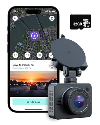 Видеорегистратор Nexar Beam GPS Dash Cam - 1 год подписки на приложение Nexar включено - неограниченное облачное хранилище, записи вождения, режим парковки, ночное видение, все в приложении Nexar - WiFi HD фронтальная камера (32 ГБ SD) - 6