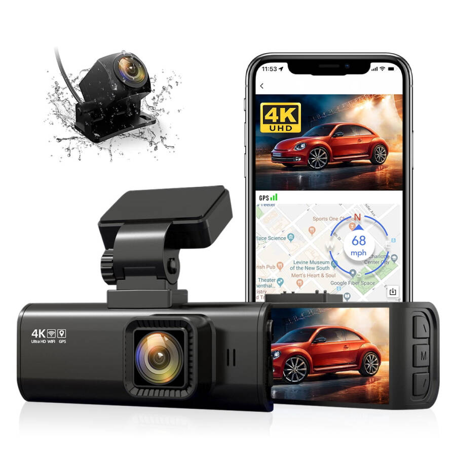 Видеорегистратор REDTIGER 4K, двойная камера со встроенным Wi-Fi и GPS, передняя камера 4K и задняя 1080p с ночным видением, поддержка до 256 ГБ - 1