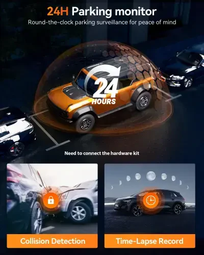 Видеорегистратор с зеркалом заднего вида WolfBox G900 PRO с STARVIS 2 IMX678, 12-дюймовая камера заднего вида с передним 4K и задним 2.5K, В комплекте карта на 128 ГБ, голосовое управление, WiFi 5,8 ГГц, циклическая запись, G-сенсор и GPS - 5