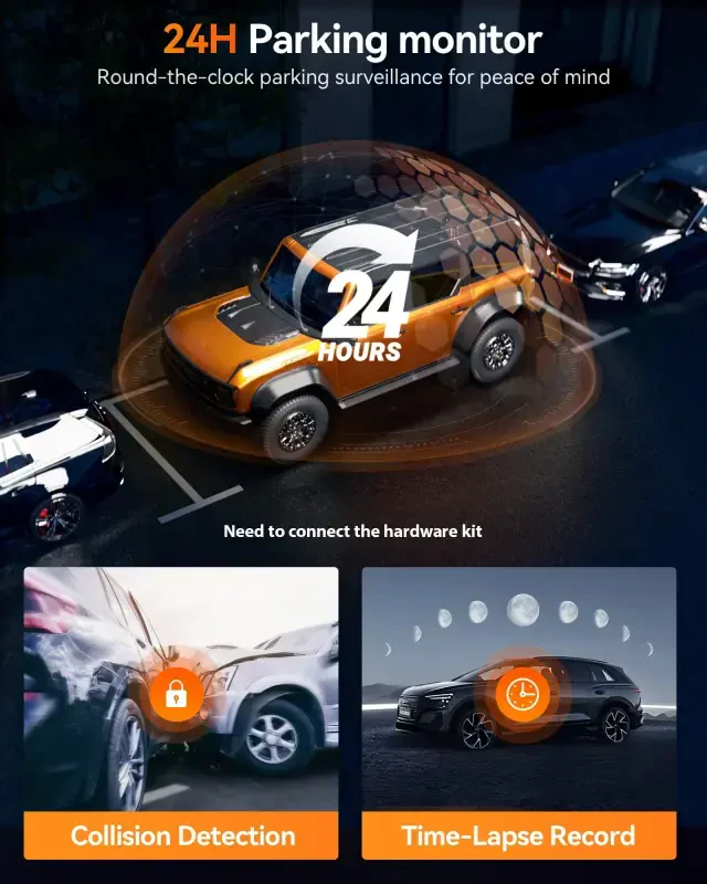 Видеорегистратор с зеркалом заднего вида WolfBox G900 PRO с STARVIS 2 IMX678, 12-дюймовая камера заднего вида с передним 4K и задним 2.5K, В комплекте карта на 128 ГБ, голосовое управление, WiFi 5,8 ГГц, циклическая запись, G-сенсор и GPS - 5