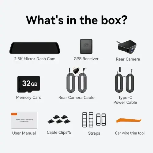 Видеорегистратор WolfBox с камерой заднего вида, 2,5K передняя + 1080P задняя камера, 12-дюймовый экран, ночное видение, Wi-Fi и GPS, круглосуточный мониторинг парковки, карта 32Гб в комплекте - 7