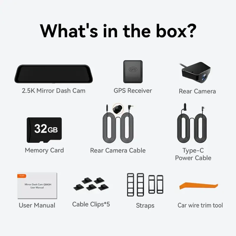 Видеорегистратор WolfBox с камерой заднего вида, 2,5K передняя + 1080P задняя камера, 12-дюймовый экран, ночное видение, Wi-Fi и GPS, круглосуточный мониторинг парковки, карта 32Гб в комплекте - 7