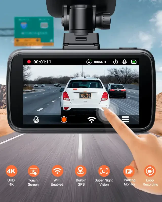 Видеорегистратор YEECORE, 4K UHD 2160P, передняя автомобильная камера, WiFi GPS, сенсорный экран 2,45 дюйма, супер ночное видение, циклическая запись, G-сенсор, HDR, мини видеорегистратор для автомобилей с парковочным монитором, поддержка до 256 ГБ - 3