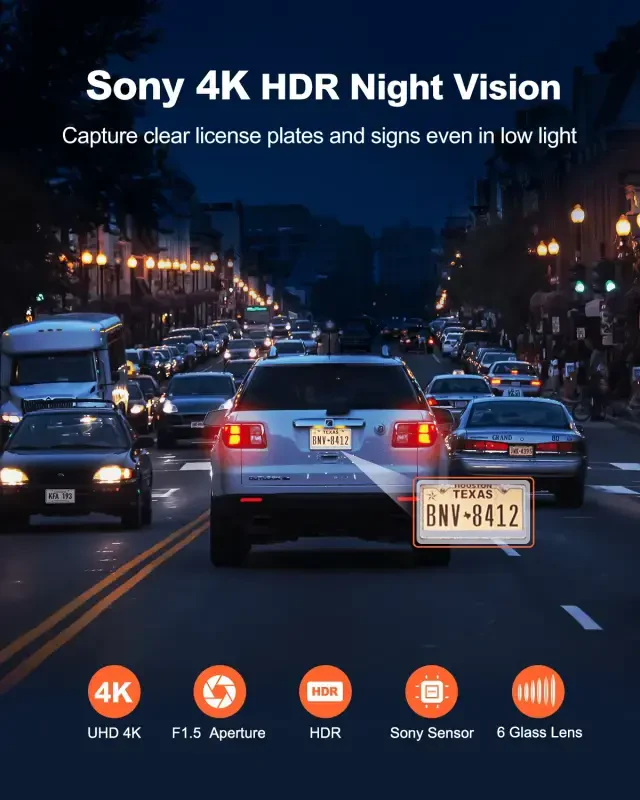 Видеорегистратор YEECORE, 4K UHD 2160P, передняя автомобильная камера, WiFi GPS, сенсорный экран 2,45 дюйма, супер ночное видение, циклическая запись, G-сенсор, HDR, мини видеорегистратор для автомобилей с парковочным монитором, поддержка до 256 ГБ - 5