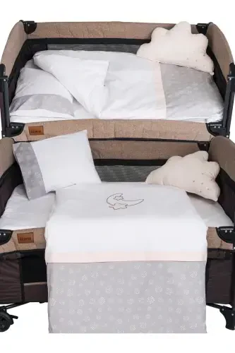 Viego 3 In 1 | Bedside Sleeper Playard 6 Pcs Bedding Set Mattress | Anti-Allergenic-Brown - 5