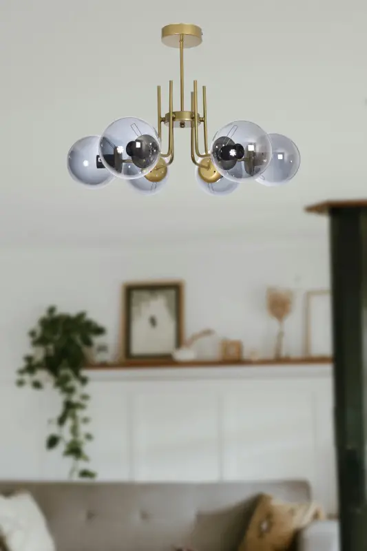 Vien Modern Design Living Dining Room Kitchen Antique Colored Glass Pendant 6-Light Chandelier - 1