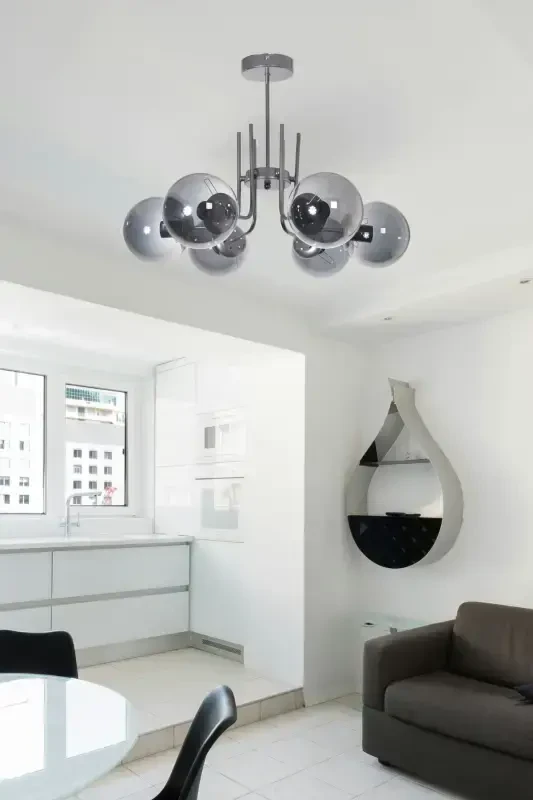 Vien Modern Design Living Dining Room Kitchen Gray Color Smoked Glass Pendant 6 Lamp Chandelier-Gray Smoked - 1