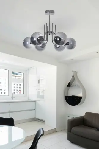 Vien Modern Design Living Dining Room Kitchen Gray Color Smoked Glass Pendant 6 Lamp Chandelier-Gray Smoked - 2