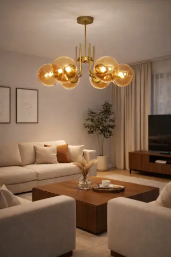 Vien Modern Design Living Room Dining Room Kitchen Antique Color Glass Pendant 6-Light Chandelier - 3
