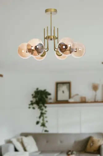 Vien Modern Design Living Room Dining Room Kitchen Antique Color Glass Pendant 6-Light Chandelier 