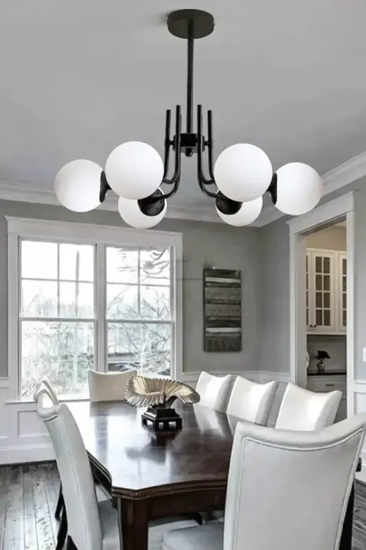 Vien Modern Design Living Room Dining Room Kitchen Black Color White Glass Pendant 6 Light Chandelier - 1