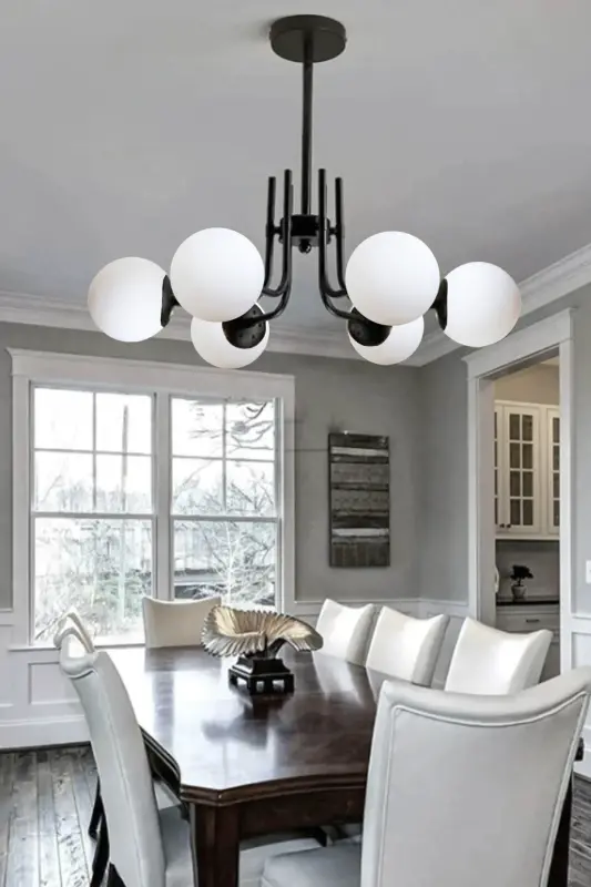 Vien Modern Design Living Room Dining Room Kitchen Black Color White Glass Pendant 6 Light Chandelier - 1