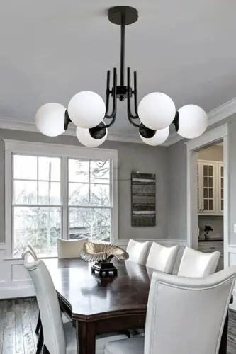 Vien Modern Design Living Room Dining Room Kitchen Black Color White Glass Pendant 6 Light Chandelier 
