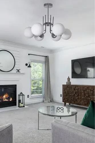 Vien Modern Design Living Room Dining Room Kitchen Gray Color White Glass Pendant 6 Light Chandelier-Gray White - 1