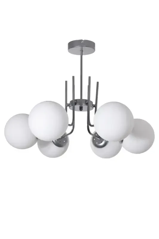 Vien Modern Design Living Room Dining Room Kitchen Gray Color White Glass Pendant 6 Light Chandelier-Gray White - 2