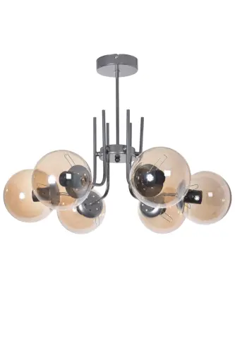 Vien Modern Tasarım Salon Yemek Odası Mutfak Gri Renk Bal Camlı Sarkıt 6 Lı Avize-Gri Bal - 2