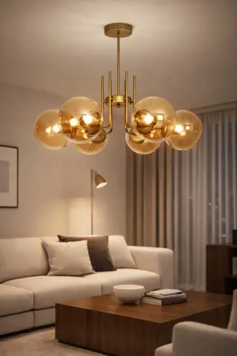 Vien Zamonaviy Dizayn Mehmonxona Oshxona O'tkazish Xonasi Antik Rang Shisha Yoritilgan 6 Chiroqli Chandelier - 4