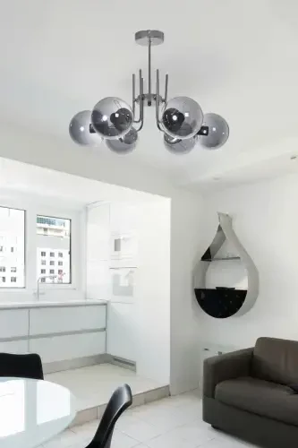 Vien Zamonaviy Dizayn Salon Ovqat Xonasi Oshxona Kulrang Rang Tutunli Shishali Osma 6 Ta Chiroqli Qandil-Kulrang Tutun - 1