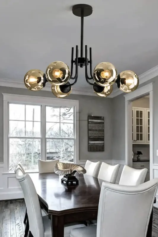 Vien Zamonaviy Dizayn Yotoqxona Ovqatxona Oshxona Qora Rangli Asal Shisha Osiladigan Chandelier 6 Chiroq - MODAVIZE