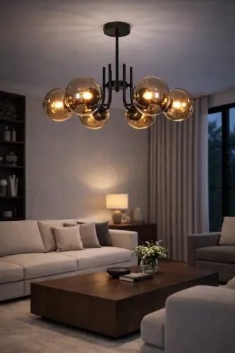 Vien Zamonaviy Dizayn Yotoqxona Ovqatxona Oshxona Qora Rangli Asal Shisha Osiladigan Chandelier 6 Chiroq - MODAVIZE (1)