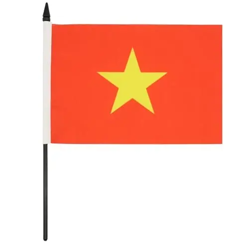 Vietnam Table Flag 5'' x 8'' - Vietnamese Desk Flag 21 x 14 cm. - Black plastic stick and base - AZ FLAG - 1