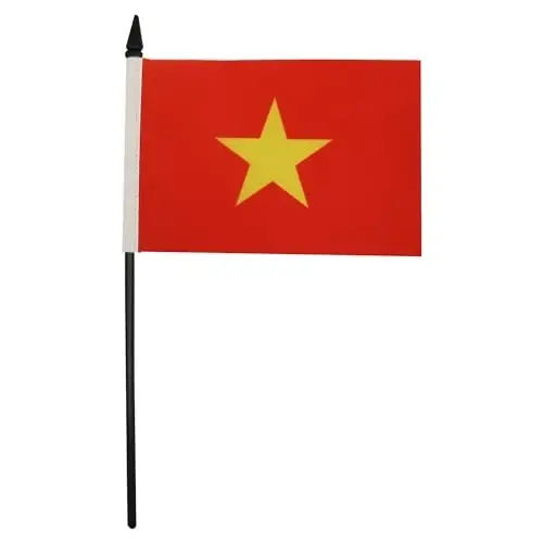 Vietnam Table Flag 4'' x 6'' - Vietnamese Desk Flag 15 x 10 cm. - Black plastic stick and base - AZ FLAG - AZ FLAG