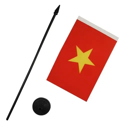 Vietnam Table Flag 4'' x 6'' - Vietnamese Desk Flag 15 x 10 cm. - Black plastic stick and base - AZ FLAG - 3