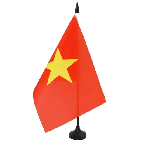 Vietnam Table Flag 5'' x 8'' - Vietnamese Desk Flag 21 x 14 cm. - Black plastic stick and base - AZ FLAG - 2