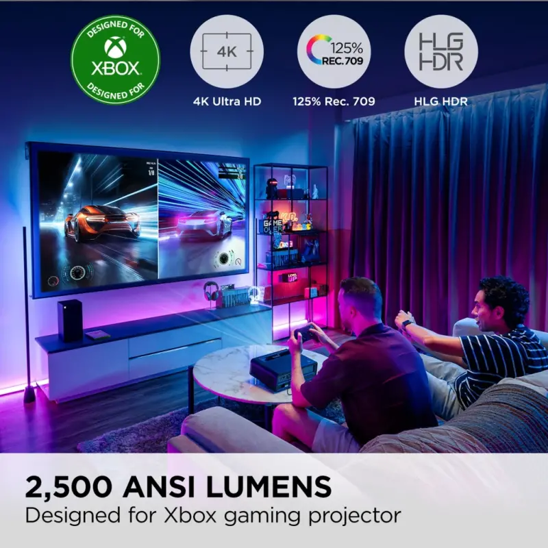 ViewSonic X1-4KPRO UHD 4K LED Projector Designed for Xbox with Built-in Google TV and Netflix, 2500 Lumens, H/V Keystone, 4 Corner Adjustment, 1.3x Optical Zoom for Smart Home Theater - High Dynami... - 2