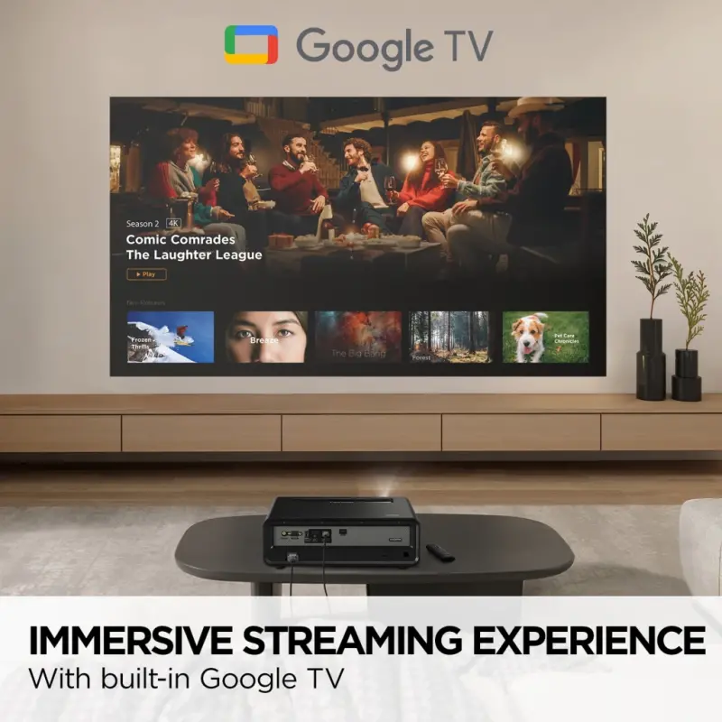 ViewSonic X1-4KPRO, Xbox bilan mos keladigan Google TV va Netflix o'rnatilgan, 2500 lyumen, Vertikal va Gorizontal Keystone, 4 Burchakni Sozlash, Aqlli Uy Teatri uchun 1,3x Optik Zoom - Yuqori Dinamik - 4