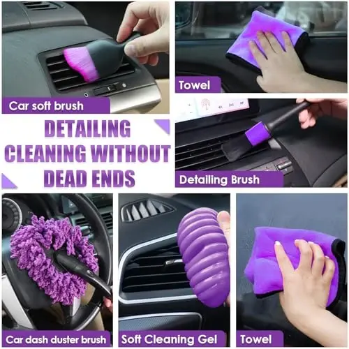 Viewsun 17PCS Car Cleaning Kit, Purple Car Interior Detailing Kit with High Power Handheld Vacuum, Detailing Brush Set, Windshield Cleaner, Cleaning Gel, Complete Auto Accessories for Women Gift - 4